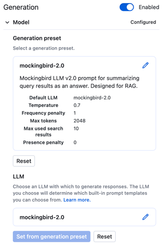 Configure generation options