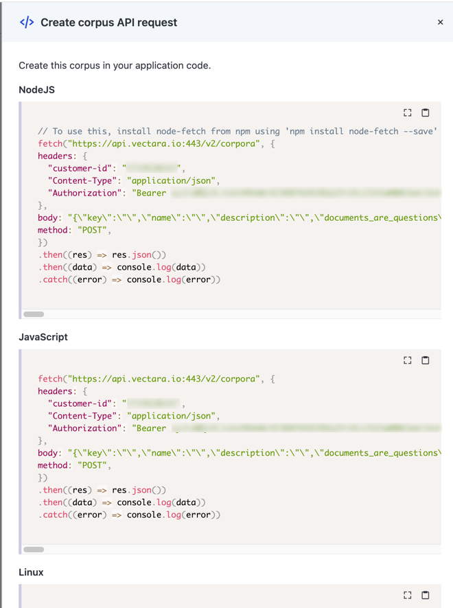 Create Corpus Request Inspector