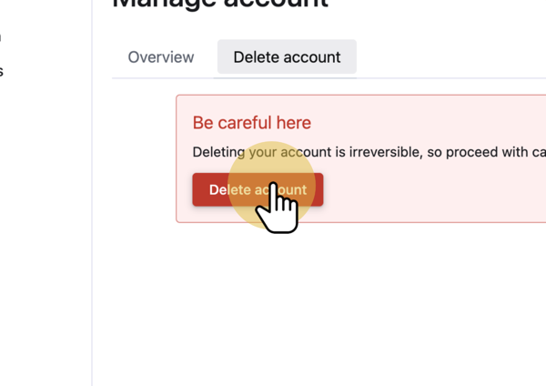 Delete account warning