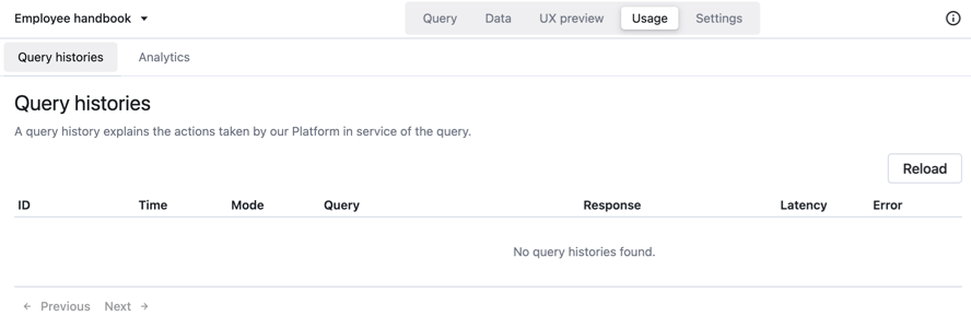 Query history tab